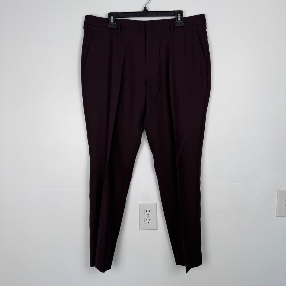 J.Crew Thompson Mens 36x30 Wool Dress Pants Burgundy Wine Slim Flat Front AP758
